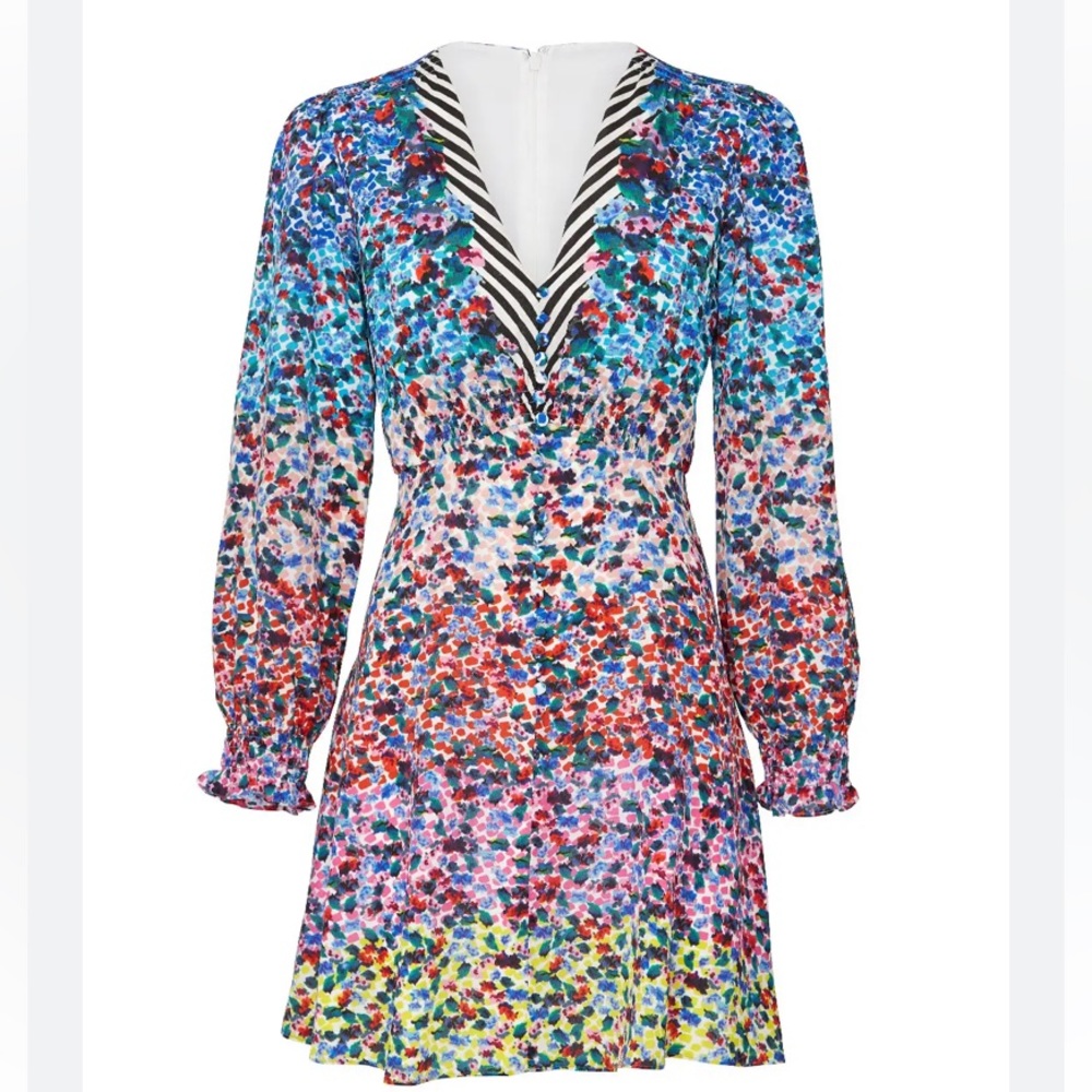 Saloni Eve mini dress long sleeve v neck silk